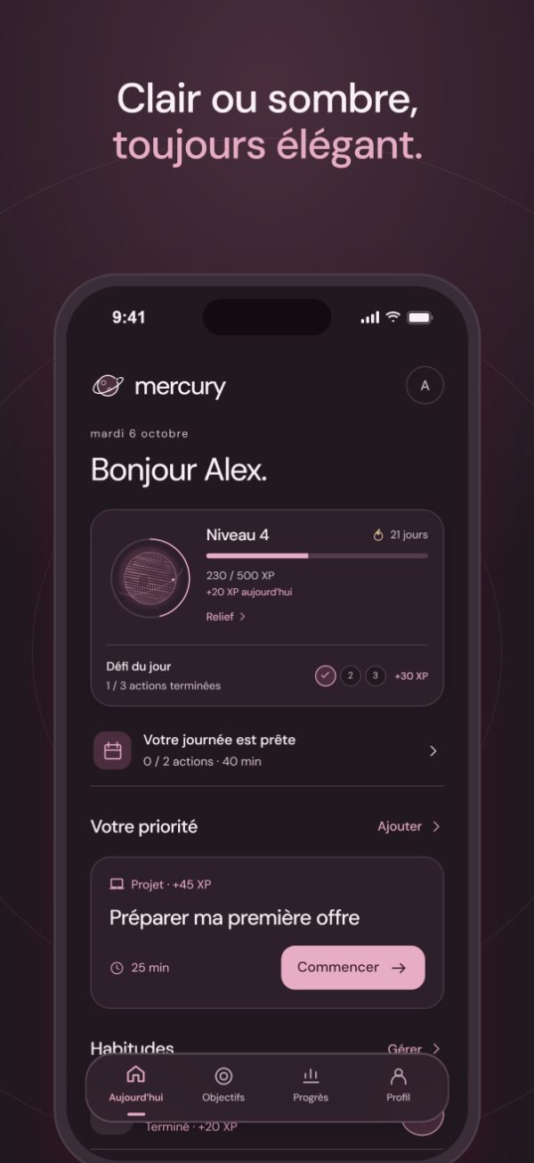 Mercury en mode sombre